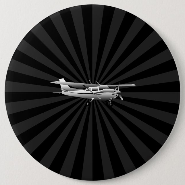 Aircraft Cessna Silhouette Flying Black Burst Pinback Button (Front)