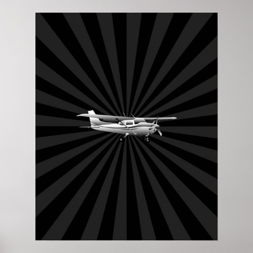 Aircraft Cessna Silhouette Flying Black Burst Poster