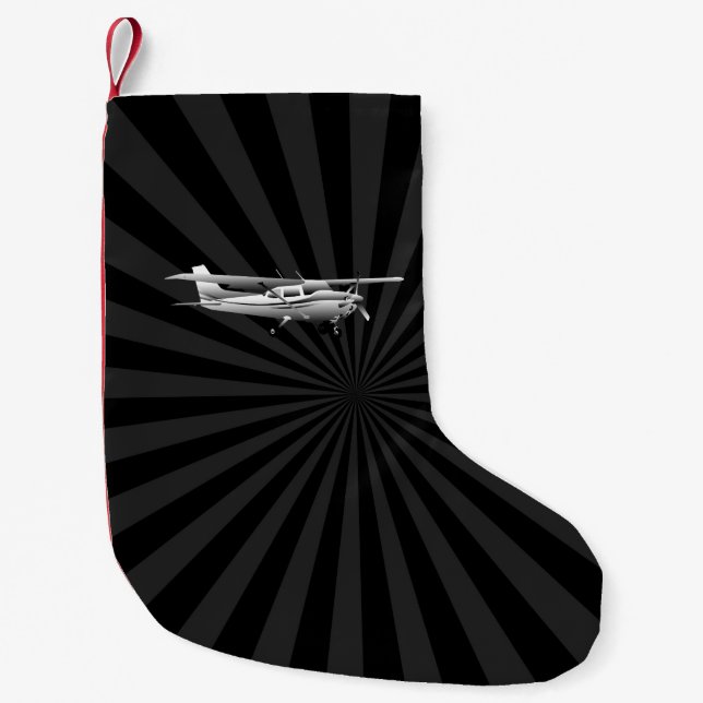 Aircraft Cessna Silhouette Flying Black Burst Small Christmas Stocking (Front)