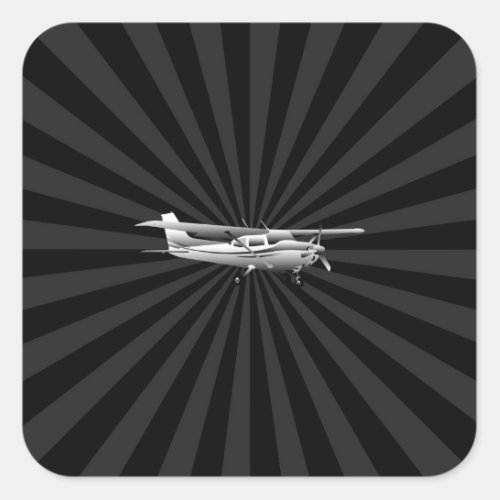 Aircraft Cessna Silhouette Flying Black Burst Square Sticker