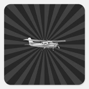 Aircraft Cessna Silhouette Flying Black Burst Square Sticker