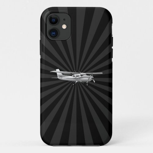 Aircraft Cessna Silhouette Flying Black Sunburst iPhone 11 Case