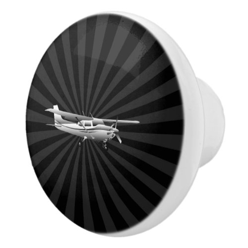 Aircraft Cessna Silhouette Flying Black Sunburst Ceramic Knob