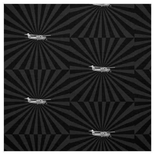Aircraft Cessna Silhouette Flying Black Sunburst Fabric