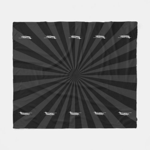 Aircraft Cessna Silhouette Flying Black Sunburst Fleece Blanket