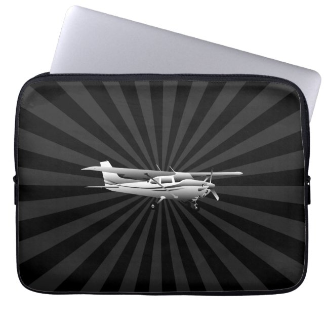 Aircraft Cessna Silhouette Flying Black Sunburst Laptop Sleeve (Front)