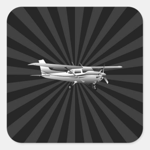Aircraft Cessna Silhouette Flying Sunburst Decor Square Sticker