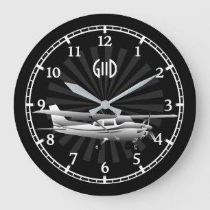 Aircraft Cessna Silhouette Sunburst Monogram on a Large Clock