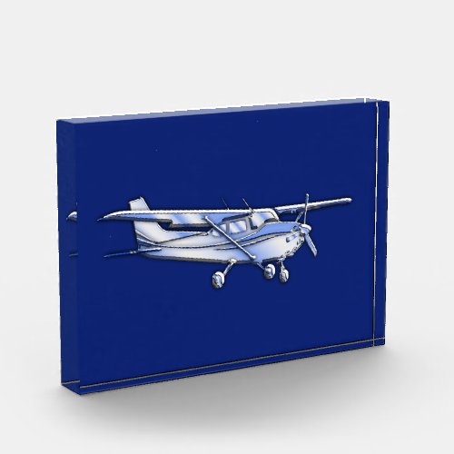 Aircraft  Chrome Cessna Silhouette Flying on Blue Acrylic Award