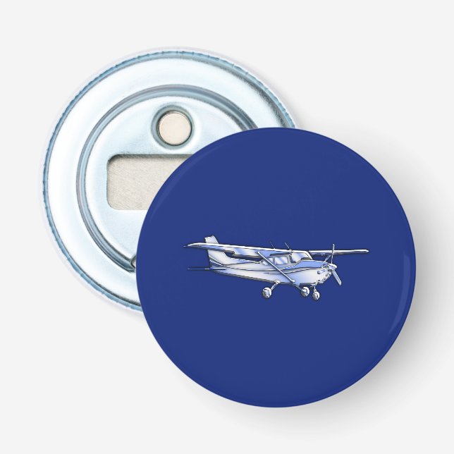 Aircraft  Chrome Cessna Silhouette Flying on Blue Bottle Opener (Front)