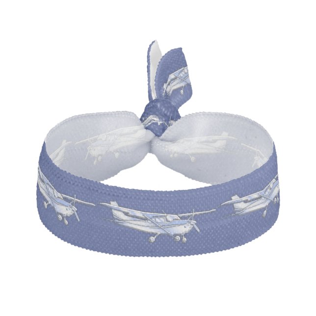 Aircraft  Chrome Cessna Silhouette Flying on Blue Elastic Hair Tie (Front)