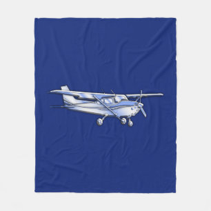 Aircraft Chrome Cessna Silhouette Flying on Blue Fleece Blanket