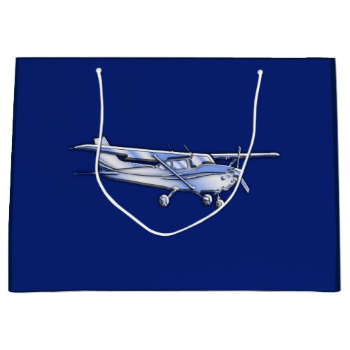 Aircraft  Chrome Cessna Silhouette Flying on Blue Large Gift Bag