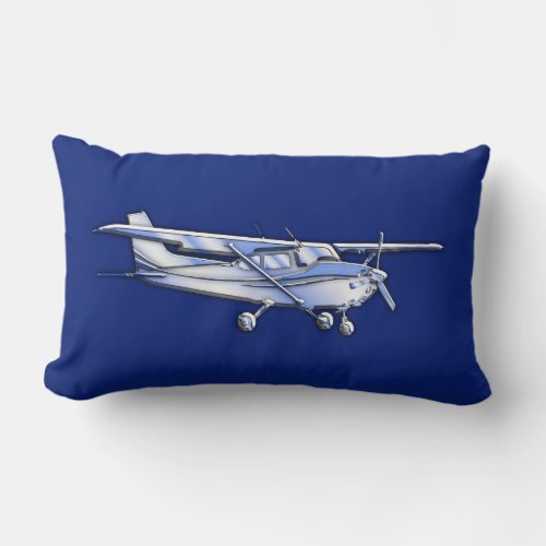 Aircraft  Chrome Cessna Silhouette Flying on Blue Lumbar Pillow
