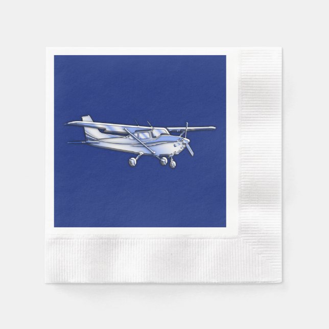 Aircraft  Chrome Cessna Silhouette Flying on Blue Paper Napkins (Front)