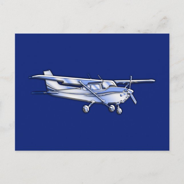 Aircraft  Chrome Cessna Silhouette Flying on Blue Postcard (Front)