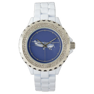 Aircraft Chrome Cessna Silhouette Flying on Blue Watch