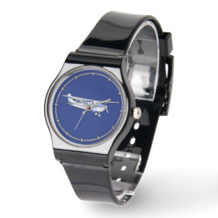 Aircraft Chrome Cessna Silhouette Flying on Blue Watch