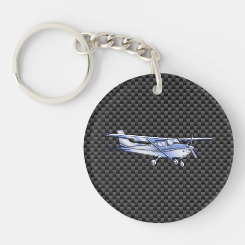 Aircraft Chrome Like Cessna Black Carbon Fiber Keychain