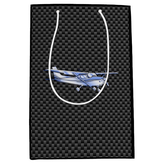Aircraft Chrome Like Cessna Black Carbon Fiber Medium Gift Bag (Front)
