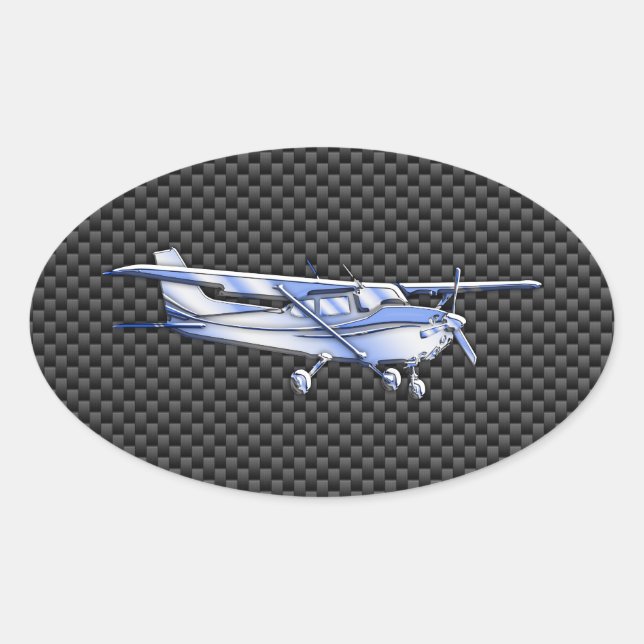 Aircraft Chrome Like Cessna Black Carbon Fiber Oval Sticker (Front)
