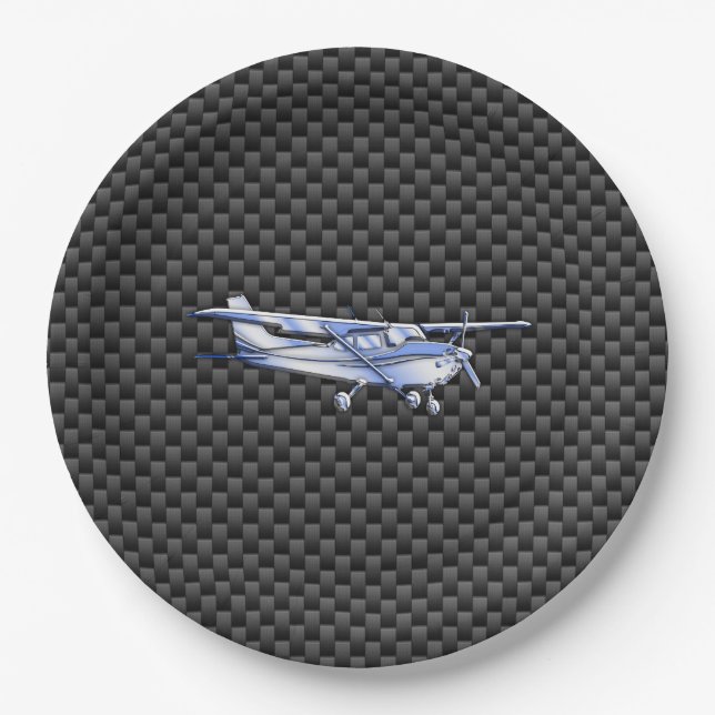 Aircraft Chrome Like Cessna Black Carbon Fiber Paper Plates (Front)