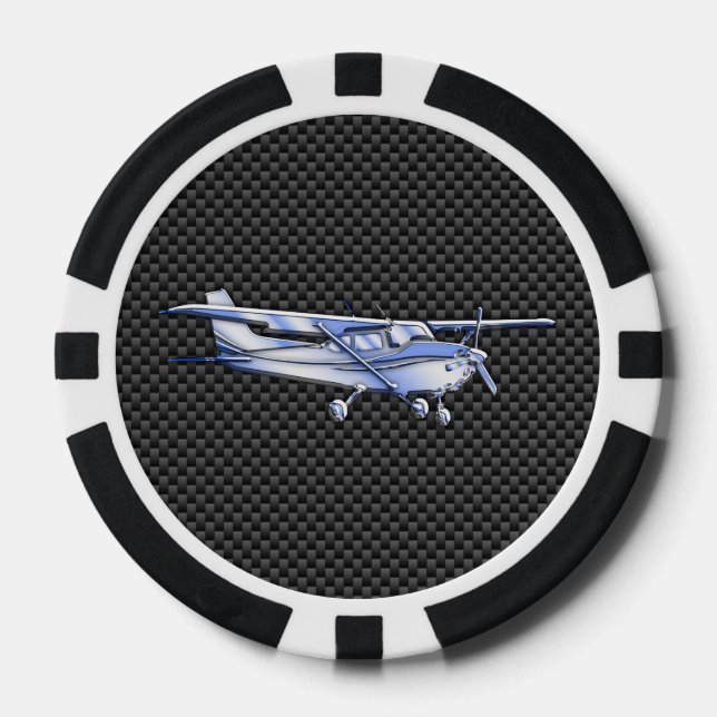 Aircraft Chrome Like Cessna Black Carbon Fiber Poker Chips (Front)