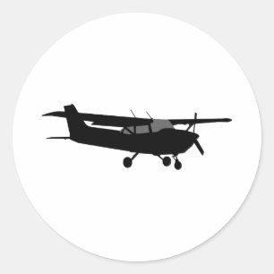 Aircraft Classic Cessna Black Silhouette Flying Round Sticker