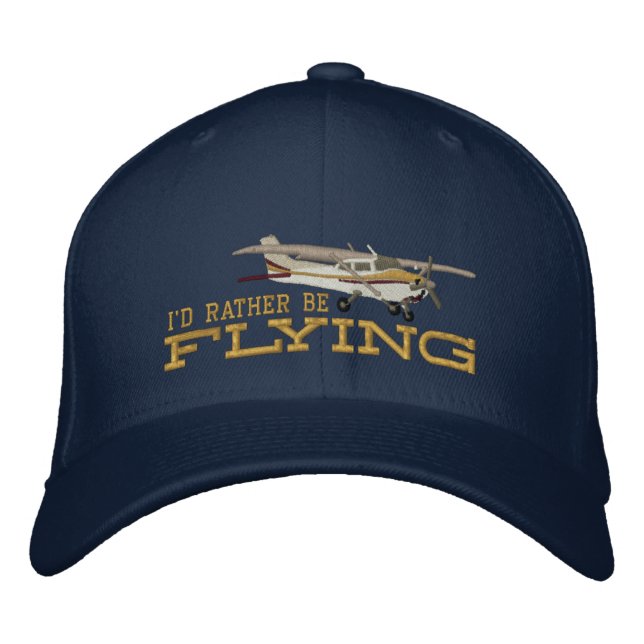 Aircraft Classic Cessna I'd Rather Be Flying Embroidered Baseball Cap (Front)