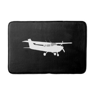 Aircraft Classic Cessna Silhouette Flying on Black Bathroom Mat