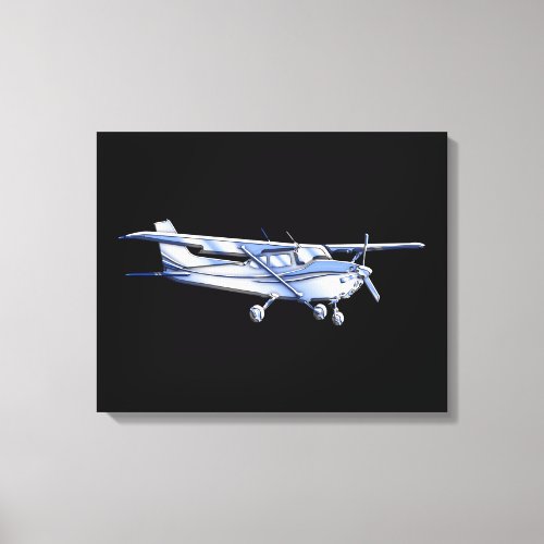 Aircraft Classic Cessna Silhouette Flying on Black Canvas Print