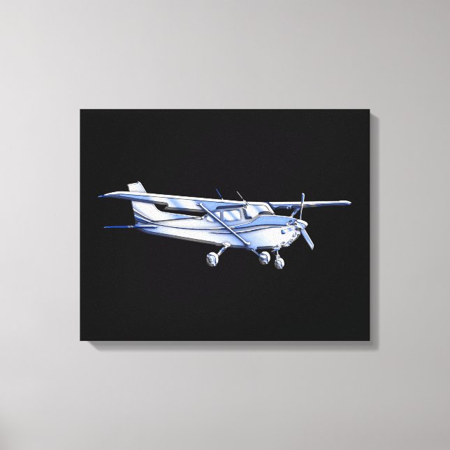 Aircraft Classic Cessna Silhouette Flying on Black Canvas Print (Front)