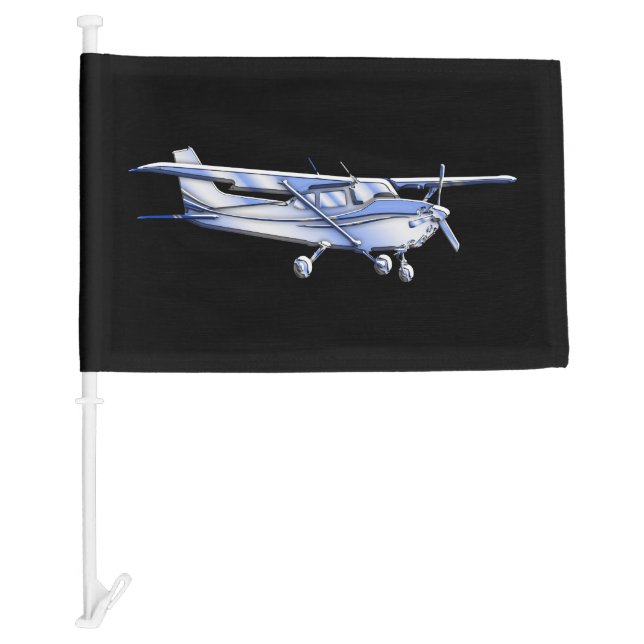 Aircraft Classic Cessna Silhouette Flying on Black Car Flag (Front)