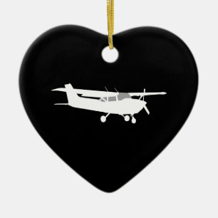 Aircraft Classic Cessna Silhouette Flying on Black Ceramic Ornament