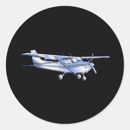 Aircraft Classic Cessna Silhouette Flying on Black Classic Round Sticker