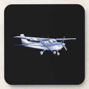 Aircraft Classic Cessna Silhouette Flying On Black Coaster by AmericanStyle at Zazzle