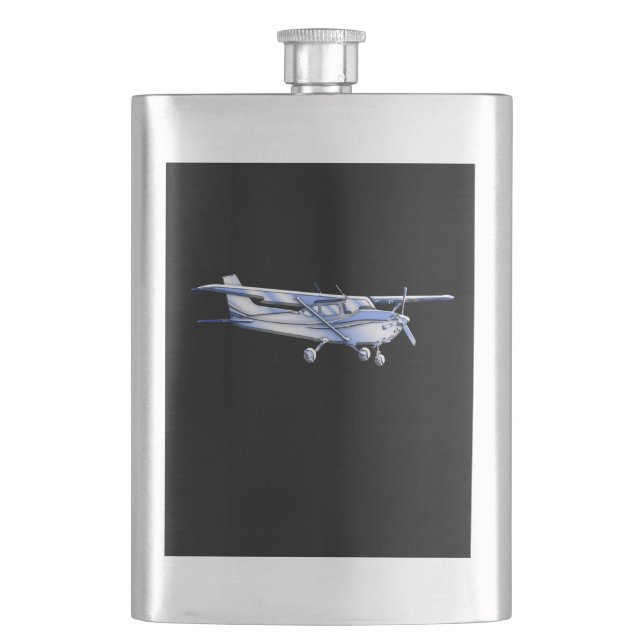 Aircraft Classic Cessna Silhouette Flying on Black Flask (Front)