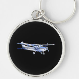 Aircraft Classic Cessna Silhouette Flying on Black Keychain