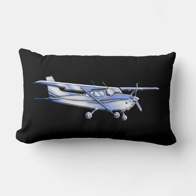 Aircraft Classic Cessna Silhouette Flying on Black Lumbar Pillow (Front)