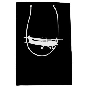 Aircraft Classic Cessna Silhouette Flying on Black Medium Gift Bag