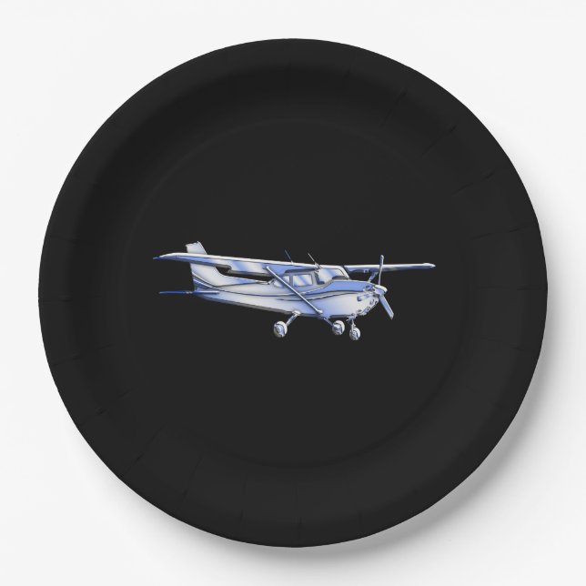Aircraft Classic Cessna Silhouette Flying on Black Paper Plates (Front)
