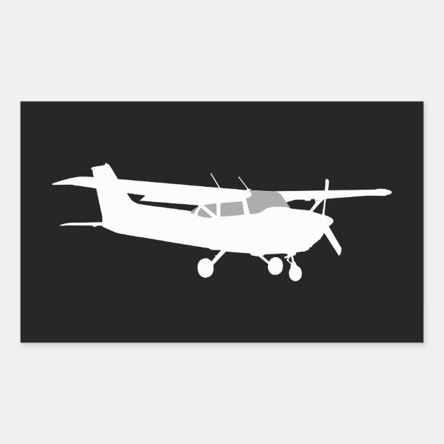 Aircraft Classic Cessna Silhouette Flying on Black Rectangular Sticker (Front)