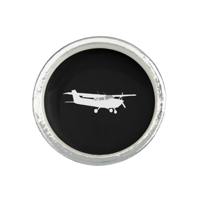 Aircraft Classic Cessna Silhouette Flying on Black Ring (Front)