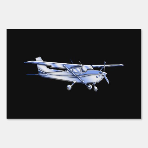 Aircraft Classic Cessna Silhouette Flying on Black Sign