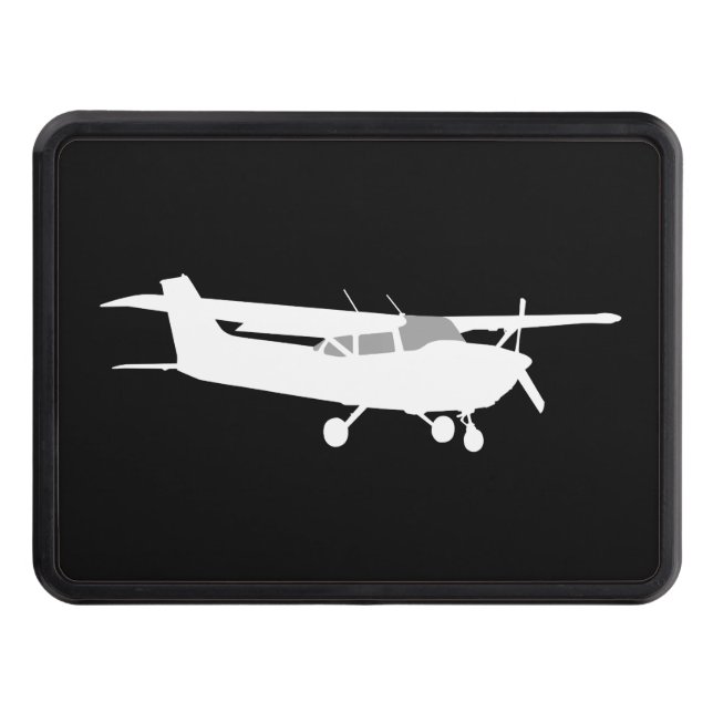 Aircraft Classic Cessna Silhouette Flying on Black Trailer Hitch Cover (Front)