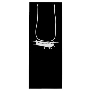 Aircraft Classic Cessna Silhouette Flying on Black Wine Gift Bag