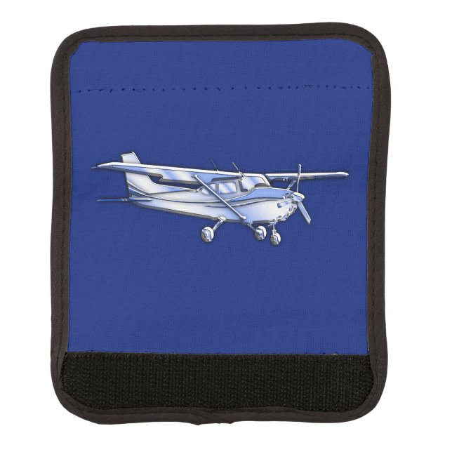 Aircraft Classic Cessna Silhouette Flying on Blue Luggage Handle Wrap (Front)