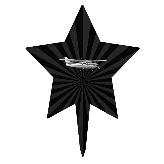Aircraft Classic Cessna Silhouette Flying Sunburst Cake Topper (Front)