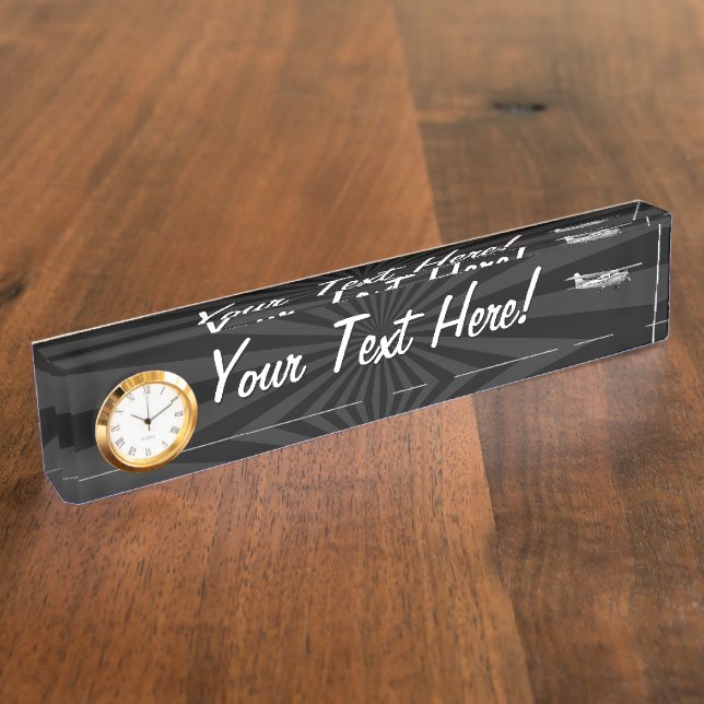 Aircraft Classic Cessna Silhouette Flying Sunburst Desk Name Plate (Side)