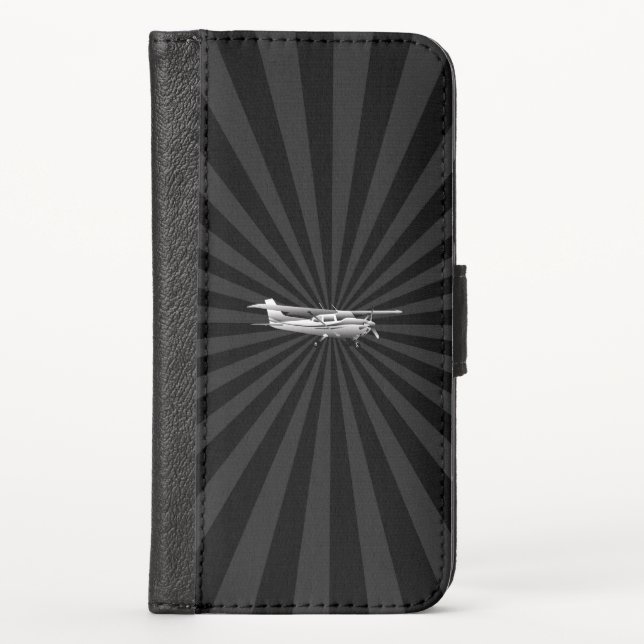 Aircraft Classic Cessna Silhouette Flying Sunburst iPhone Wallet Case (Front)